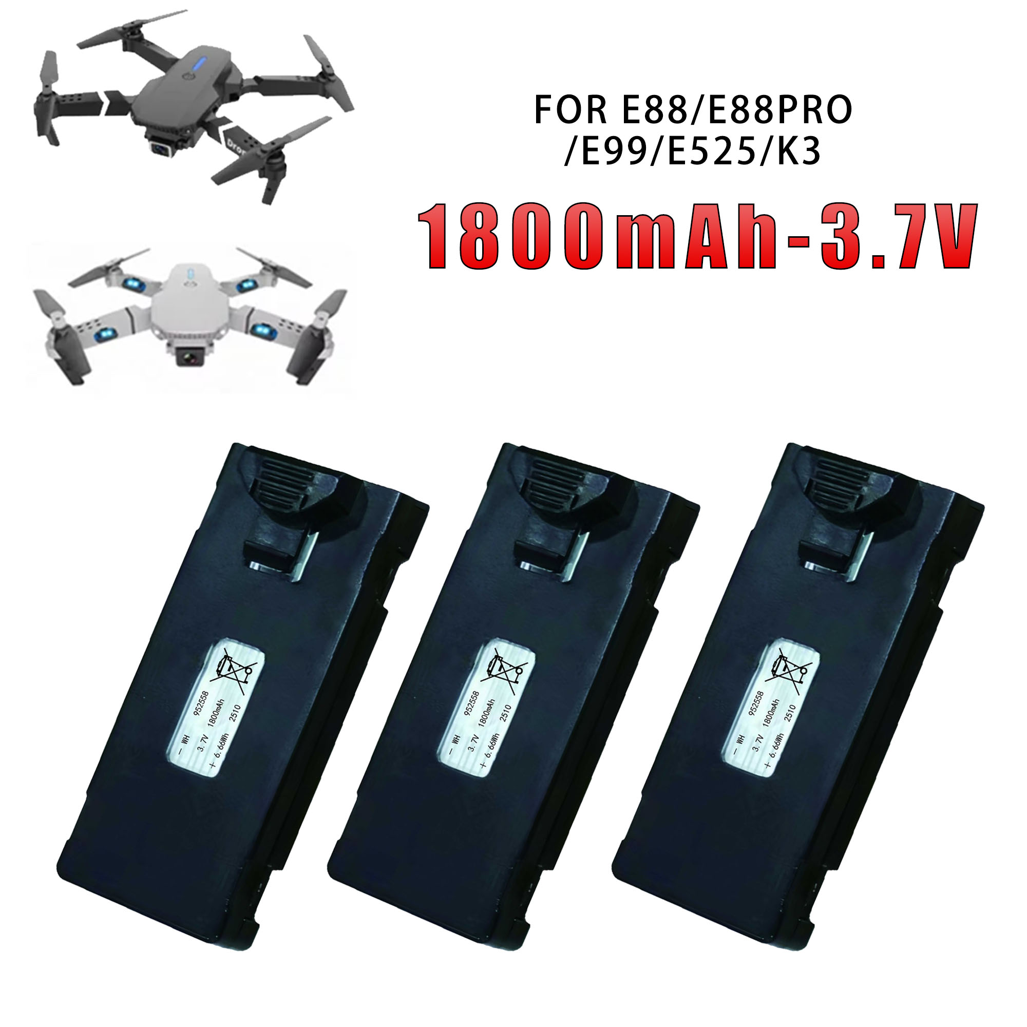 Drone Battery Li-Ion - E88 3,7V 1800mAh Original Fabrik E88/E99/E525/K3